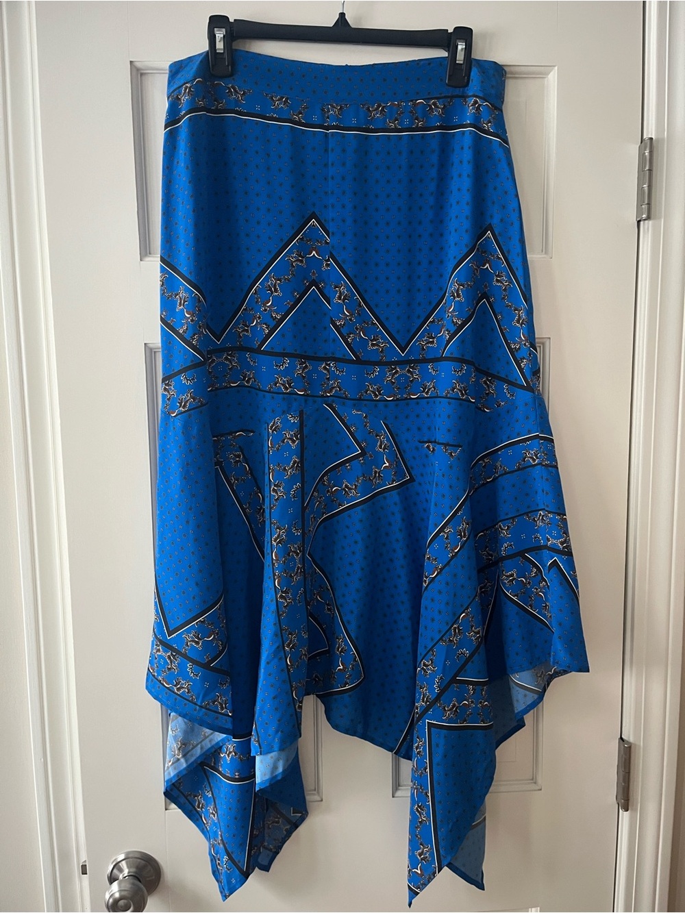 Ganni Blue Silk Printed Handkerchief Hem Skirt Size 42/12